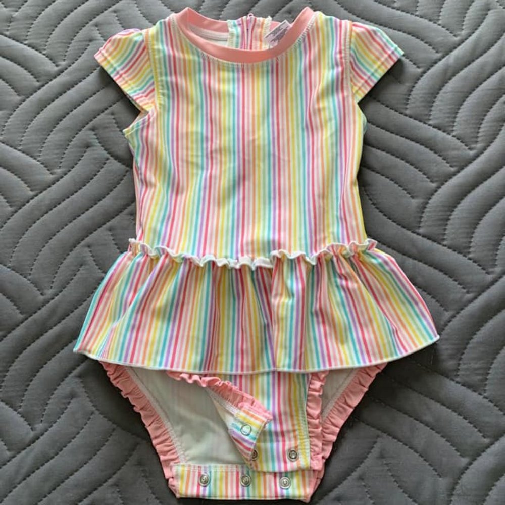 Rufflebutts Striped One-Piece, Short sleeves